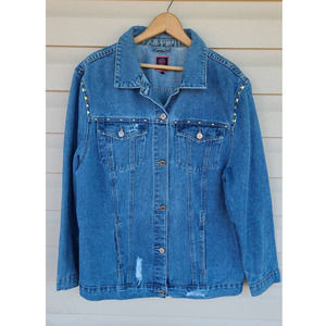 Boom Boom Jeans‎ Destroyed And Studded Denim Jacket Size XL